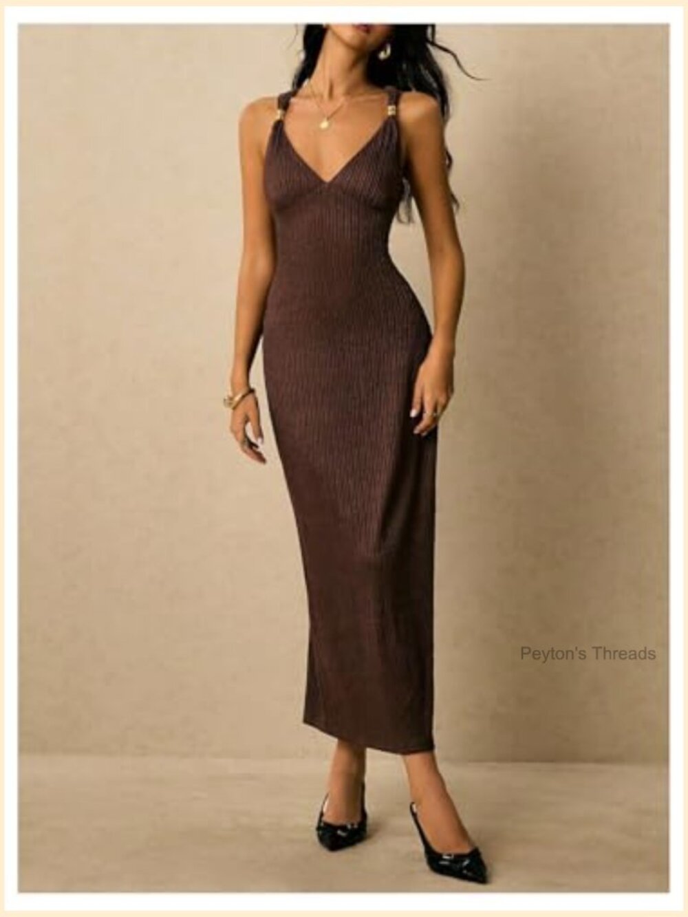 Backless V-Neck Bodycon Maxi Dress with Cap Sleeves - Picture 4 of 6